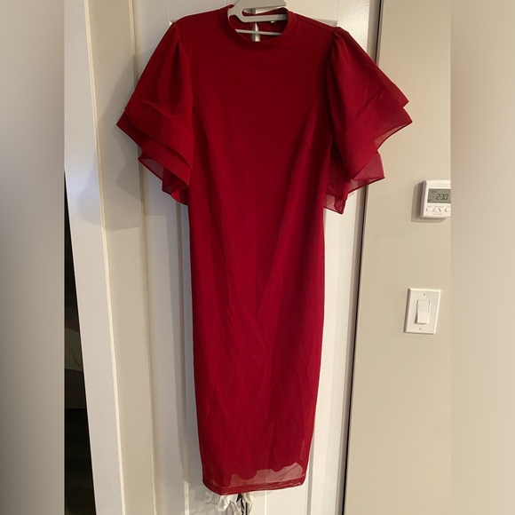 Fashion Nova - red fluted arm midi dress - Picture 1 of 3